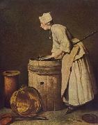 Jean Simeon Chardin Frau, Geschirr scheuernd oil painting reproduction
